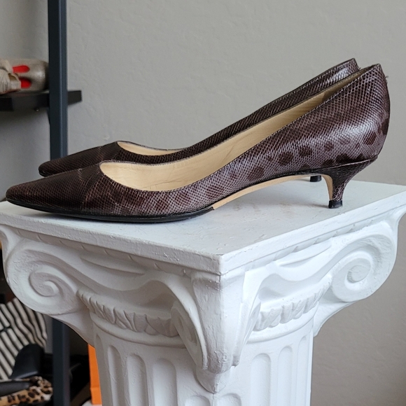 Jimmy Choo pointed toe Amelia kitten heel snake embossed multi leather low pump - Picture 7 of 14